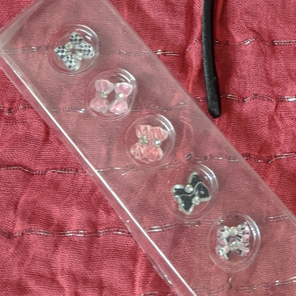 10/$25 Rhinestone bow nail art decals set pink white black